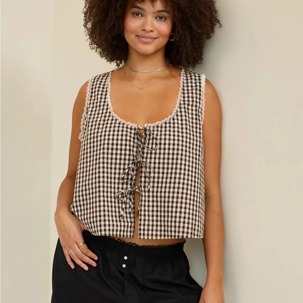 NWT Aerie Off-Duty Poplin Tie Front Tank Top XXS - Picture 2 of 3